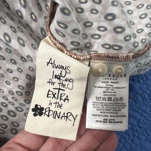 Ted Baker London Dunston Button Up Shirt Men Long Sleeve Tan Pattern Print 4 - Picture 12 of 15